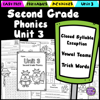 Preview of Second Grade Phonics Unit 3 - Closed Exception, Vowel Teams, Trick Words