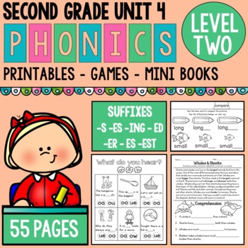 Preview of Second Grade Phonics Level 2 Unit 4 Suffixes and Vowel Teams