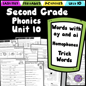 Preview of Second Grade Phonics - Unit 10 Double Vowels ai, ay, Homophones, Trick Words