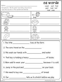 second grade phonics unit 13 double vowels oaoeow and trick words