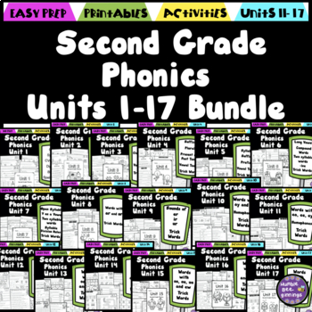 Preview of Second Grade Phonics Units 1-17 Bundle Printables