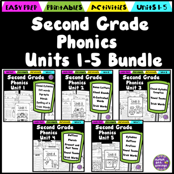 Preview of Second Grade Phonics Units 1-5 Bundle