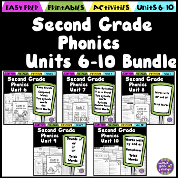 Preview of Second Grade Phonics Units 6-10 Bundle