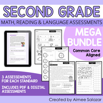 Preview of Second Grade Math, Reading, & Language Assessments MEGA BUNDLE/Distance Learning