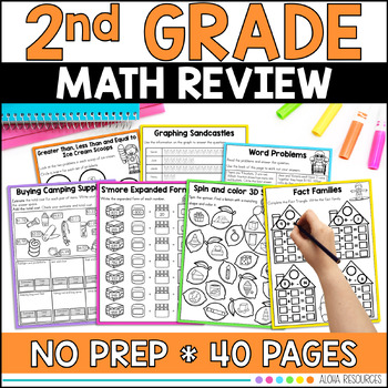 Preview of Second Grade Math Review End of Year Activities and Worksheets Summer Packet
