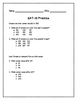 Second Grade SAT-10 Math Practice Test by Millares in Second | TpT