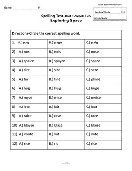 Scott Foresman Reading Street 2nd Grade U-1 Spelling Test 