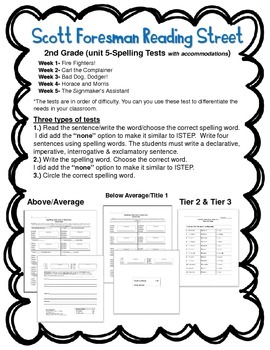 Scott Foresman Reading Street 2nd Grade U-5 Spelling Test ...