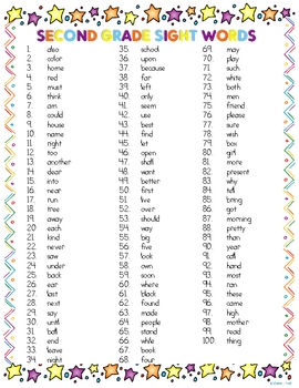 Preview of Second Grade Sight Word List 