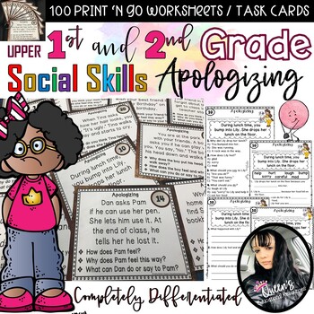 Preview of Second Grade Social Skills Apologizing Task Cards and Worksheets (120 pages)