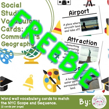 Preview of FREEBIE 2nd Grade Social Studies Vocabulary Cards: Our Community's Geography (L)