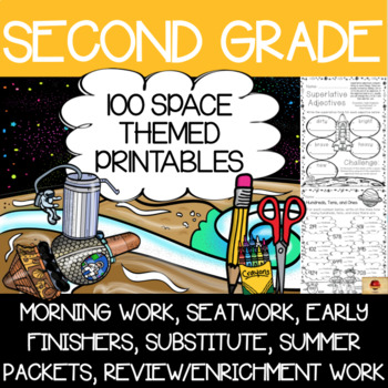 Preview of Second Grade Space Themed Worksheets {100 Standards Aligned Printables}