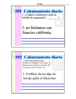 Preview of Second Grade Spanish Daily Warm-up #2 (Calentamiento Diario #2) PDF version