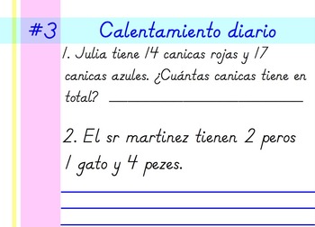 Preview of Second Grade Spanish Daily Warm-up Sample (Calentamiento Diario)