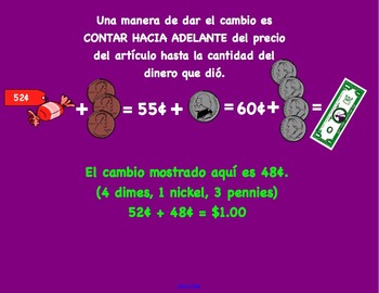 Preview of Second Grade Spanish Making Change Activity (Dando cambio)