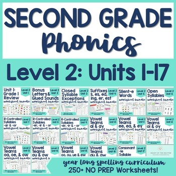 Preview of Second Grade Spelling Curriculum, Level 2 Units 1-17, Phonics and Trick Words