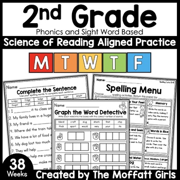 Preview of 2nd Grade Spelling Phonics Worksheets, Sight Words, Heart Words, Test Templates