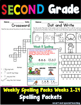 Preview of Second Grade Spelling Packets Orton Gillingham Weeks 1-14 Bundle (RTI)