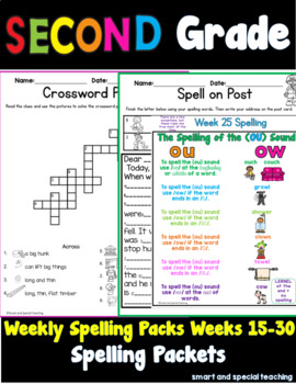 Preview of Second Grade Spelling Packets Orton Gillingham Weeks 15-30 Bundle (RTI)