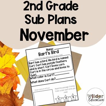 Preview of Second Grade Sub Plans for November | No Prep Sub Plans