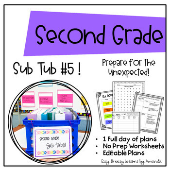 Preview of Second Grade Sub Tub # 5 Full Day! (No Prep Substitute Plans)