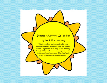Preview of Second Grade Summer Activity Calendar
