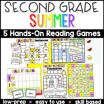 Preview of Second Grade Summer Reading Center Games and Activities | May & June