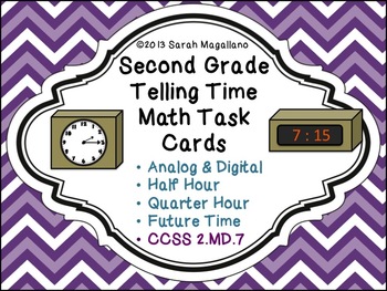 Preview of Telling Time Math Task Cards (Half Hour/Quarter Hour): Second Grade