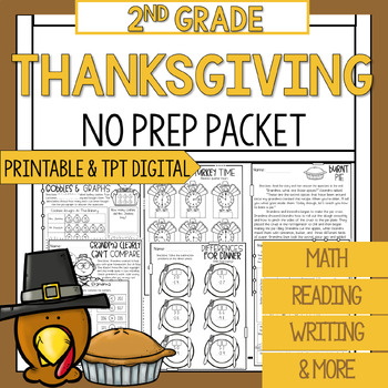 Preview of Second Grade Thanksgiving Math and Reading Worksheets | Thanksgiving Packet