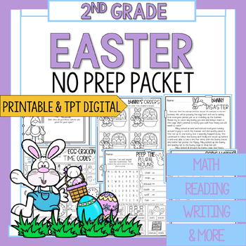Preview of Second Grade Easter Math and Reading Worksheets | Easter Packet