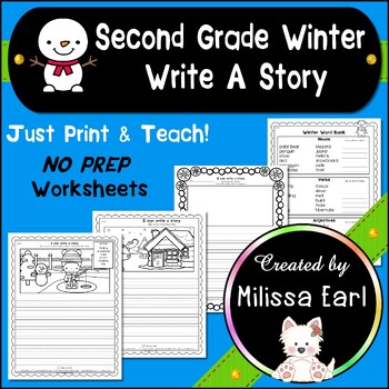 Preview of Second Grade Winter Write A Story Picture Prompts Word Bank NO PREP 2nd Gr