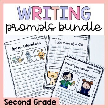 Preview of Second Grade Writing Prompts Bundle - Opinion, Narrative, Informational, How To