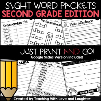 Preview of Second Grade Sight Word Packets Print and Digital - Google Classroom