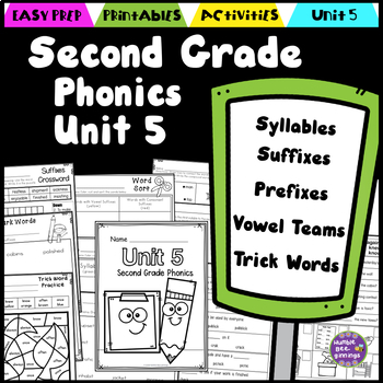 Preview of Second Grade Phonics Unit 5 - Syllables, Vowel Teams, Trick Words