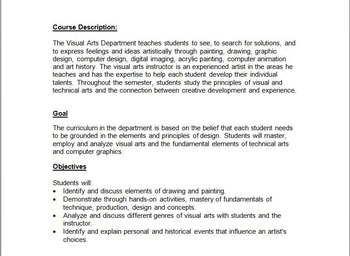 Preview of Secondary Art Syllabus for grades 9 - 12