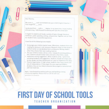 Secondary Classroom First Days of School Presentation, Parent Letter, and More