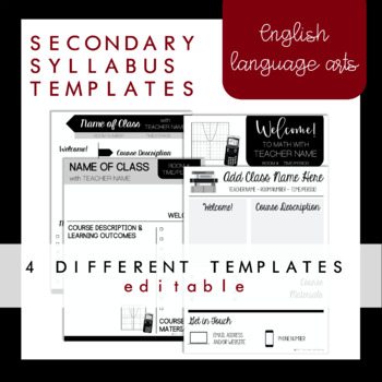 Preview of Secondary ELA Syllabus Templates (EDITABLE) 4 Versions