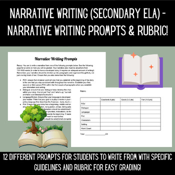 Preview of Secondary ELA Writing - Narrative Writing Prompts & Rubric