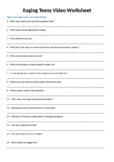 Secondary Health and PE - Raging Teens/Puberty/Sex Ed Worksheet