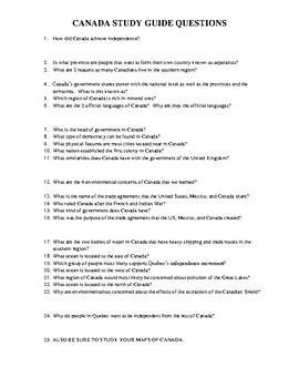 Preview of Secondary Level - Canadian History Study Guide Questions