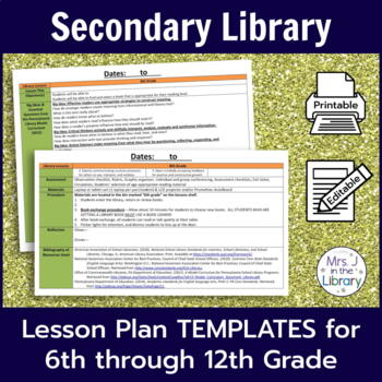 Preview of Secondary Library Lesson Plan Templates (with Common Core Standards)