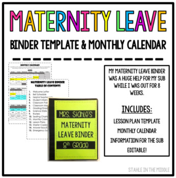 Preview of Secondary Maternity Leave Binder *EDITABLE*