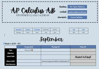 Preview of Secondary Math Class Calendar Templates