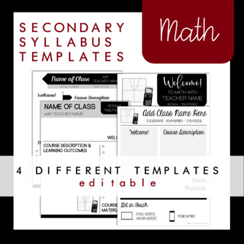 Preview of Secondary Math Syllabus Templates (EDITABLE) 4 Versions