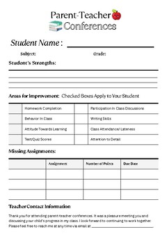 Preview of Secondary Parent-Teacher Conference Form