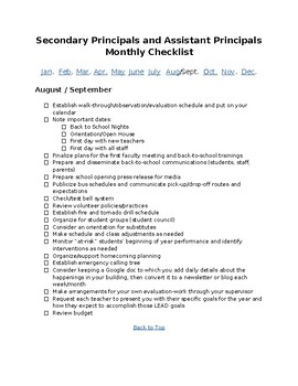 Preview of Secondary Principals & Assistant Principals Monthly Checklist(editable resource)