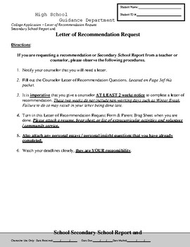 Preview of Secondary School Report & Letter of Recommendation Request (editable& fillable)