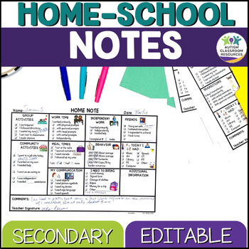 Secondary Special Education Home-School Communication Notes: Editable Included
