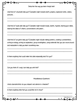 Secondary Student Questionnaire - Freebie by Apples and Bananas Education