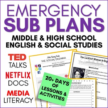 Preview of Emergency Sub Plans High School English - Emergency Sub Plans Social Studies